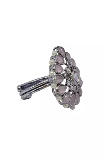 Inspired pear shape silver plated kundan stone adjustable finger ring for women and girls