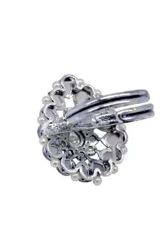 Inspired pear shape silver plated kundan stone adjustable finger ring for women and girls