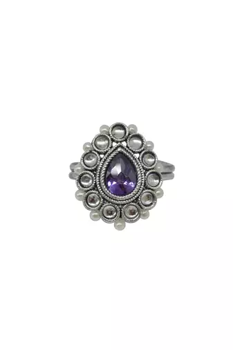 Pear shape and mother of pearl silver plated kundan stone adjustable finger ring for women and girls