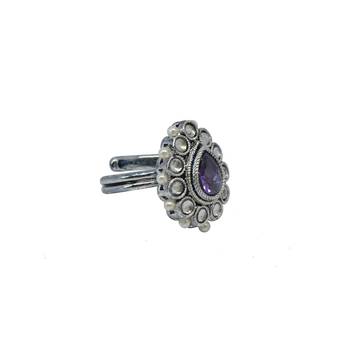 Pear shape and mother of pearl silver plated kundan stone adjustable finger ring for women and girls 3