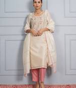 Off white 'panna meena' hand embroidered chanderi silk  womens  suit- set of 3