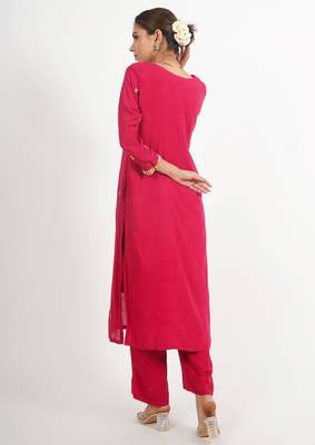 Red ' phool mahal' hand embroidered  silk crepe  womens  suit- set of 3 5