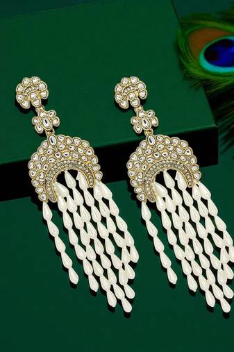Gold plated kundan studded dangler earrings