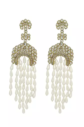 Gold plated kundan studded dangler earrings