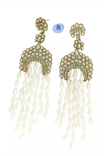 Gold plated kundan studded dangler earrings