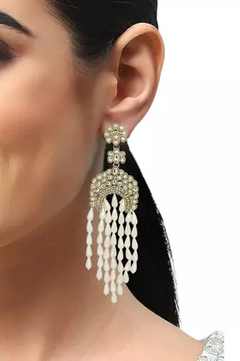 Gold plated kundan studded dangler earrings