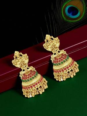 Gold plated laxmi design jhumaka earrings 1