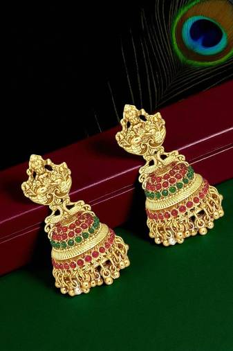 Gold plated laxmi design jhumaka earrings
