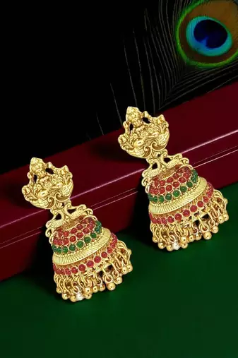 Gold plated laxmi design jhumaka earrings
