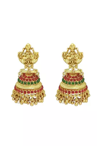 Gold plated laxmi design jhumaka earrings