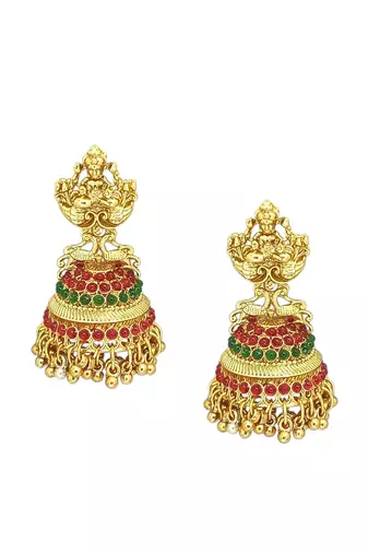 Gold plated laxmi design jhumaka earrings