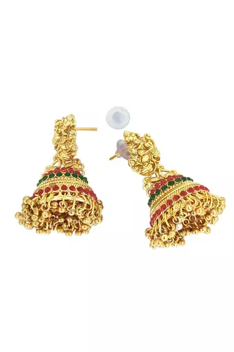 Gold plated laxmi design jhumaka earrings