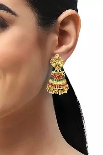 Gold plated laxmi design jhumaka earrings