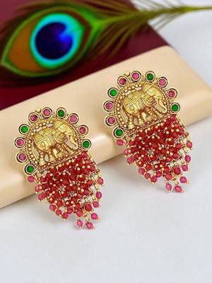 Gold plated elephant design south indian earrings 1