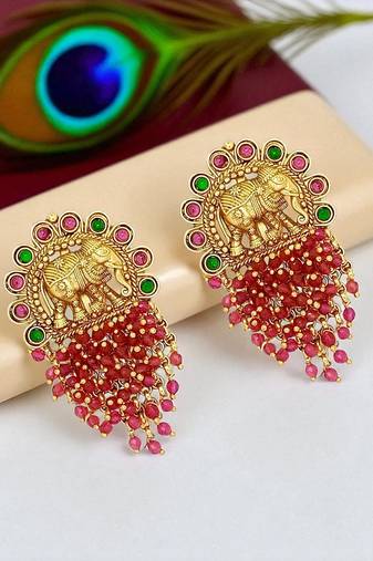 Gold plated elephant design south indian earrings