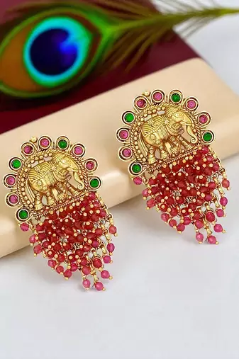 Gold plated elephant design south indian earrings