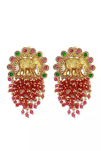 Gold plated elephant design south indian earrings