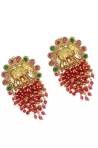 Gold plated elephant design south indian earrings