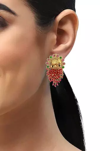 Gold plated elephant design south indian earrings