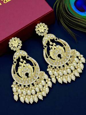 Gold plated peacock design chandbali earrings 1