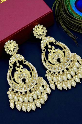 Gold plated peacock design chandbali earrings