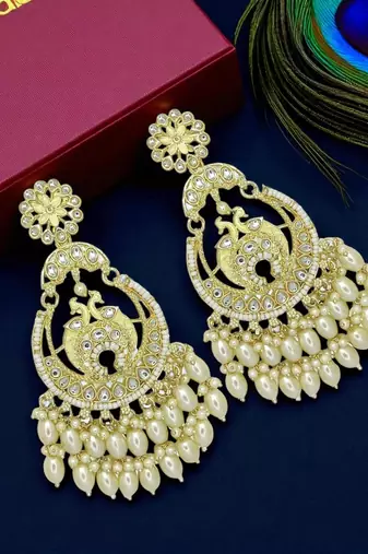 Gold plated peacock design chandbali earrings