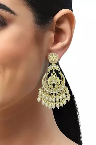 Gold plated peacock design chandbali earrings