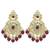 Gold plated cubic zircon studded wine earrings with maangtikka set