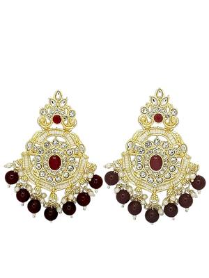 Gold plated cubic zircon studded marron earrings with maangtikka set 3
