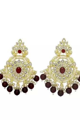 Gold plated cubic zircon studded marron earrings with maangtikka set
