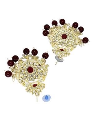 Gold plated cubic zircon studded marron earrings with maangtikka set 4