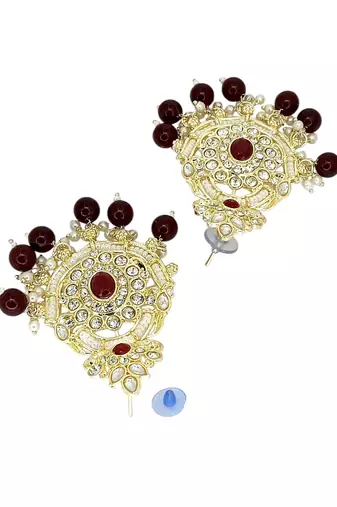 Gold plated cubic zircon studded marron earrings with maangtikka set