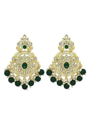 Gold plated cubic zircon studded green earrings with maangtikka set 3