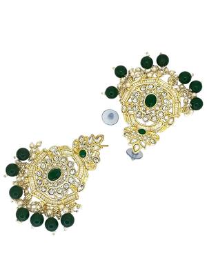 Gold plated cubic zircon studded green earrings with maangtikka set 4