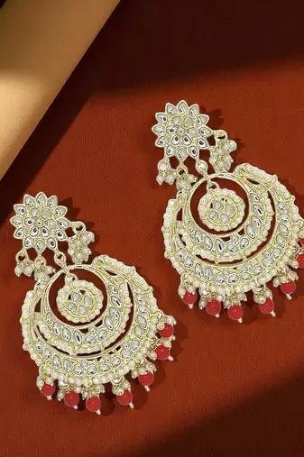 Gold plated rajwadi chandbali earrings