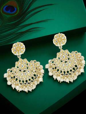 Gold plated kundan studded chandbali earrings 1