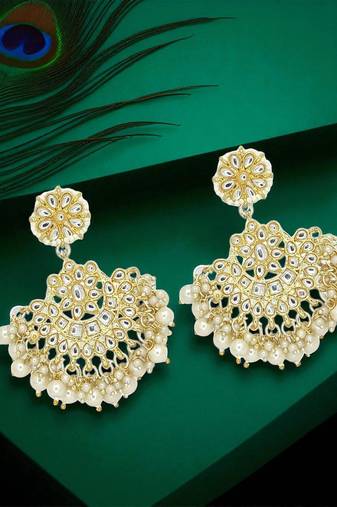 Gold plated kundan studded chandbali earrings