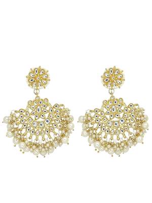 Gold plated kundan studded chandbali earrings 2