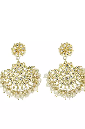 Gold plated kundan studded chandbali earrings