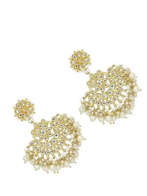Gold plated kundan studded chandbali earrings 3