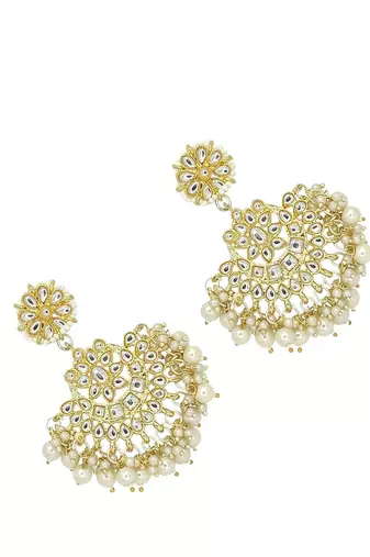 Gold plated kundan studded chandbali earrings