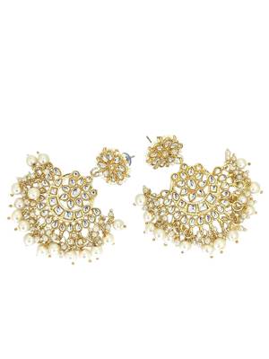 Gold plated kundan studded chandbali earrings 4