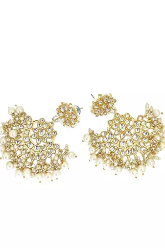 Gold plated kundan studded chandbali earrings