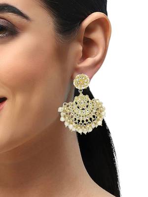 Gold plated kundan studded chandbali earrings 5