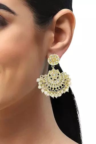 Gold plated kundan studded chandbali earrings