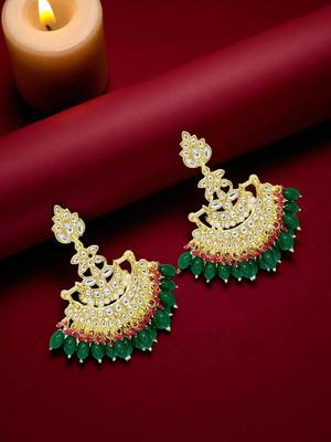 Gold plated floral chandbali earrings 1