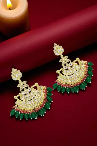 Gold plated floral chandbali earrings