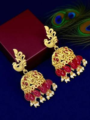 Gold plated peacock design jhumka earrings 1