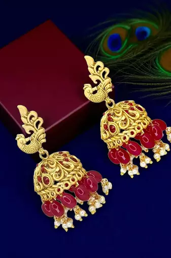 Gold plated peacock design jhumka earrings