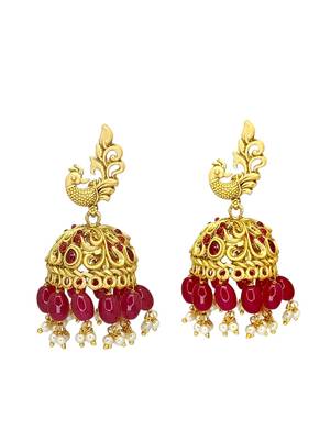 Gold plated peacock design jhumka earrings 2